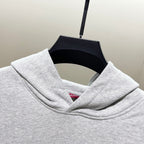 Gucci long-sleeve hoodie hood with drawstring, heather gray ribbed trim