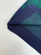 Gucci long cardigan ribbed cuff and side seam, green GG print on navy knit