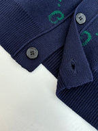 Gucci long cardigan cuff and shoulder seam with buttons on navy ribbed knit