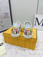 Fendi low-top sneakers rear view with logo print on white canvas heels
