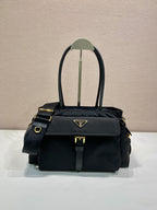 Prada black tote bag with top handles and front logo plaque