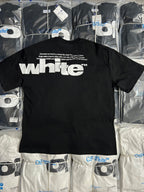 Black Off-White T-shirt with white 'whte' word logo graphic on the front