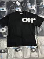 Black Off-White graphic T-shirt with large white 'OFF' logo on chest