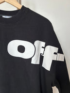 Off White T-shirt close-up, black with white 'Off' graphic across front