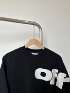 Off White T-shirt with black crew neck and large white 'Off' graphic on chest