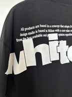 Off White T-shirt back sleeve with quote text and large white 'white' graphic