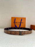 Louis Vuitton monogram belt with gold-tone LV buckle and dark brown strap