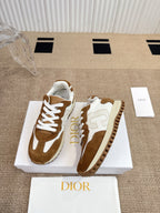 Dior unisex sneakers, brown suede and white leather with lace-up front.