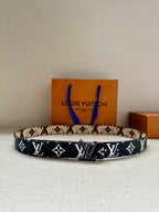 Louis Vuitton monogram belt in dark blue with white LV and star motifs