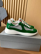 Prada unisex green sneakers with white swoosh and textured white sole