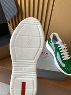 Prada unisex sneaker outsole with textured white tread and red heel marking