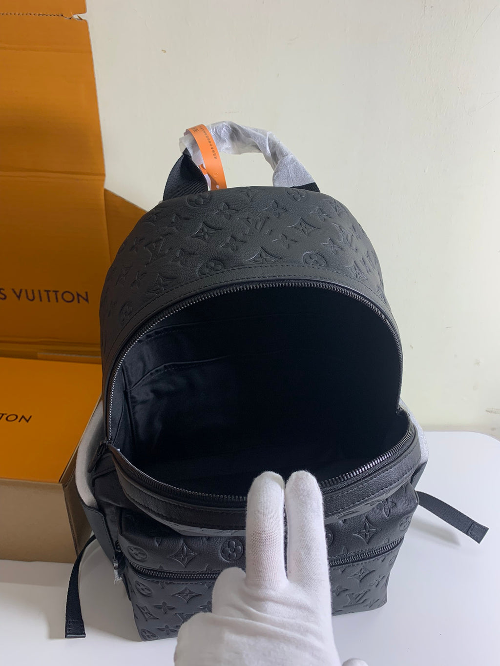 Louis Vuitton bag rear view with zip opening and adjustable top straps