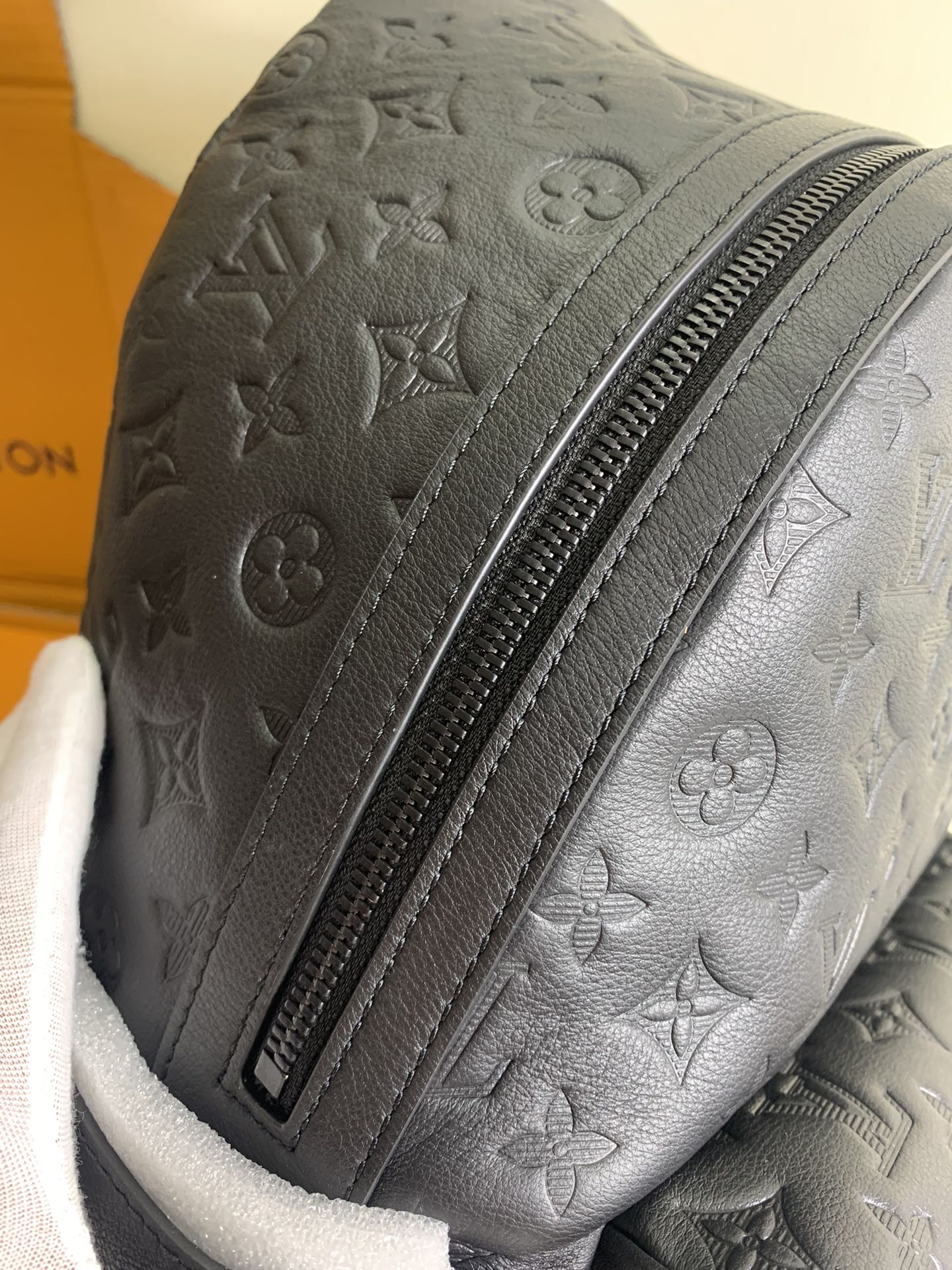 Louis Vuitton bag embossed monogram leather with front zipper and trim