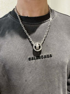Silver-tone chain necklace with round Balenciaga monogram pendant