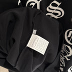 Black long-sleeve sweatshirt neck label tag inside collar
