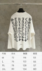 White long-sleeve shirt with large back gothic letter print