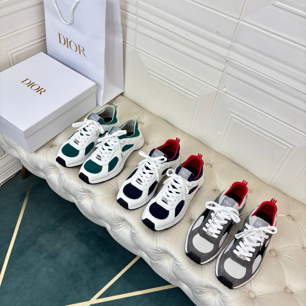 Unisex sneakers set of three pairs: white/green and gray/black with red accents