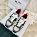 Dior unisex sneakers, gray/black/white with red trim, white laces