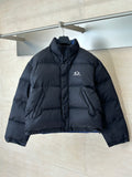 Balenciaga long puffer jacket, dark navy with zip-front and stand collar