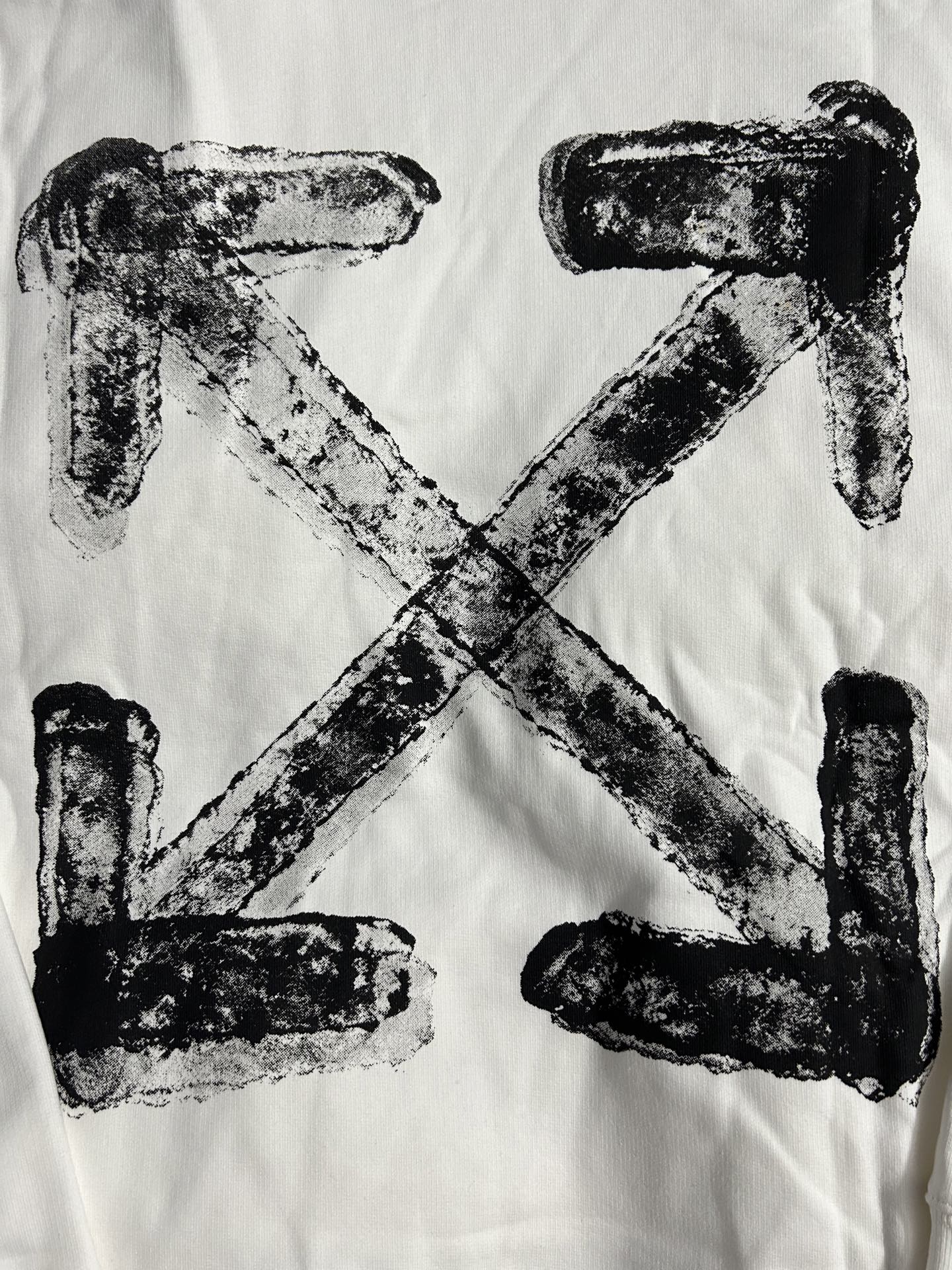 Off-white hoodie sweatshirt front with large black graphic X design