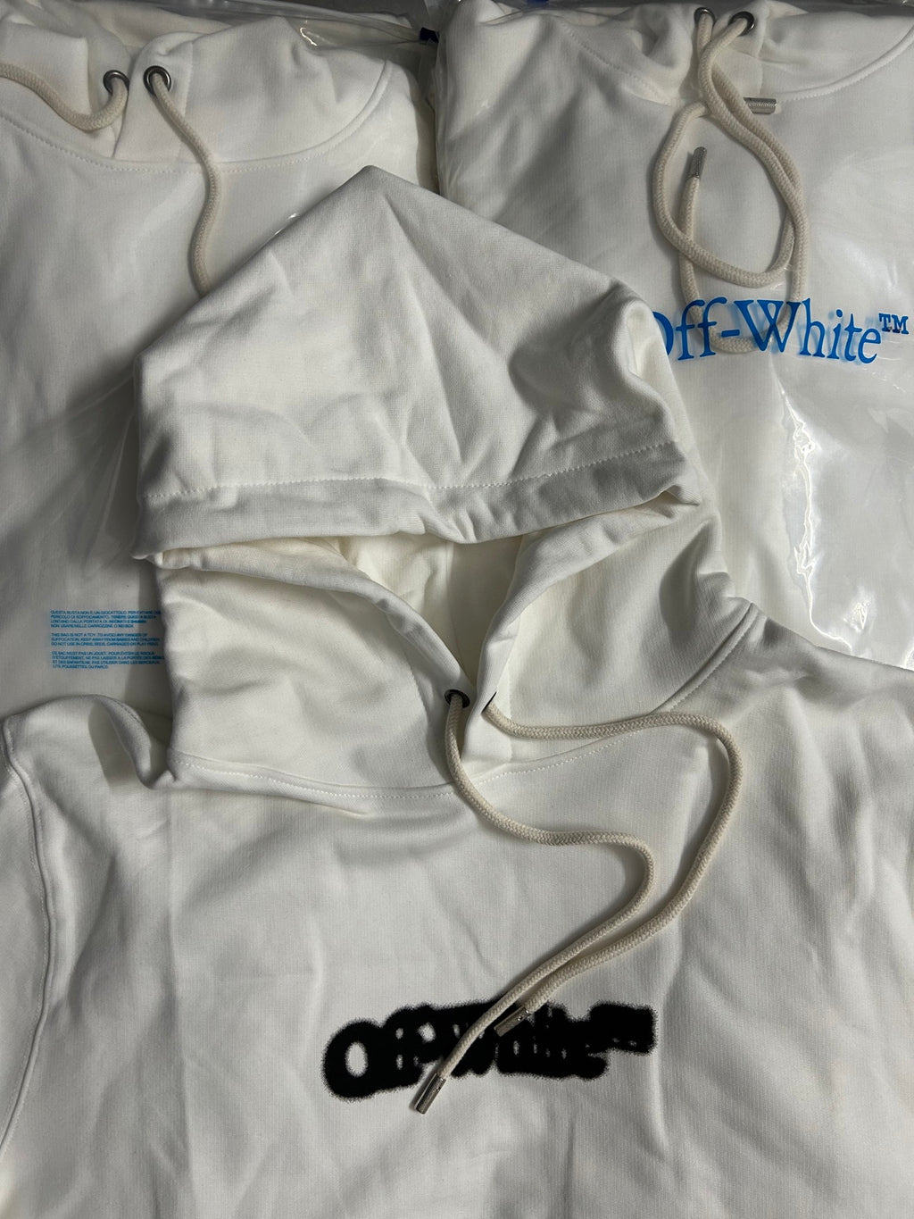 Off-White off-white hoodie sweatshirt with black graphic print and drawstring hood