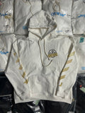 Off-White hooded sweatshirt, off-white base with gold graphic print and drawstring hood