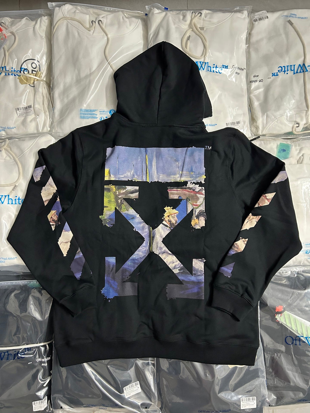 Off-White black hoodie back view with large star graphic print