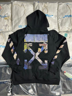Off-White black hoodie back view with large star graphic print