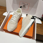 Hermes unisex sneakers, light beige with lace-up design and striped rubber tread sole