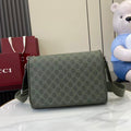 Gucci GG monogram shoulder bag in olive green with flap and silver clasp