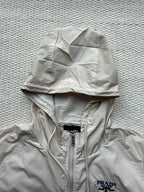 Prada hooded jacket, light beige, front zipper and chest logo under hood.