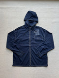 Men's navy hooded zip jacket with adjustable drawstring