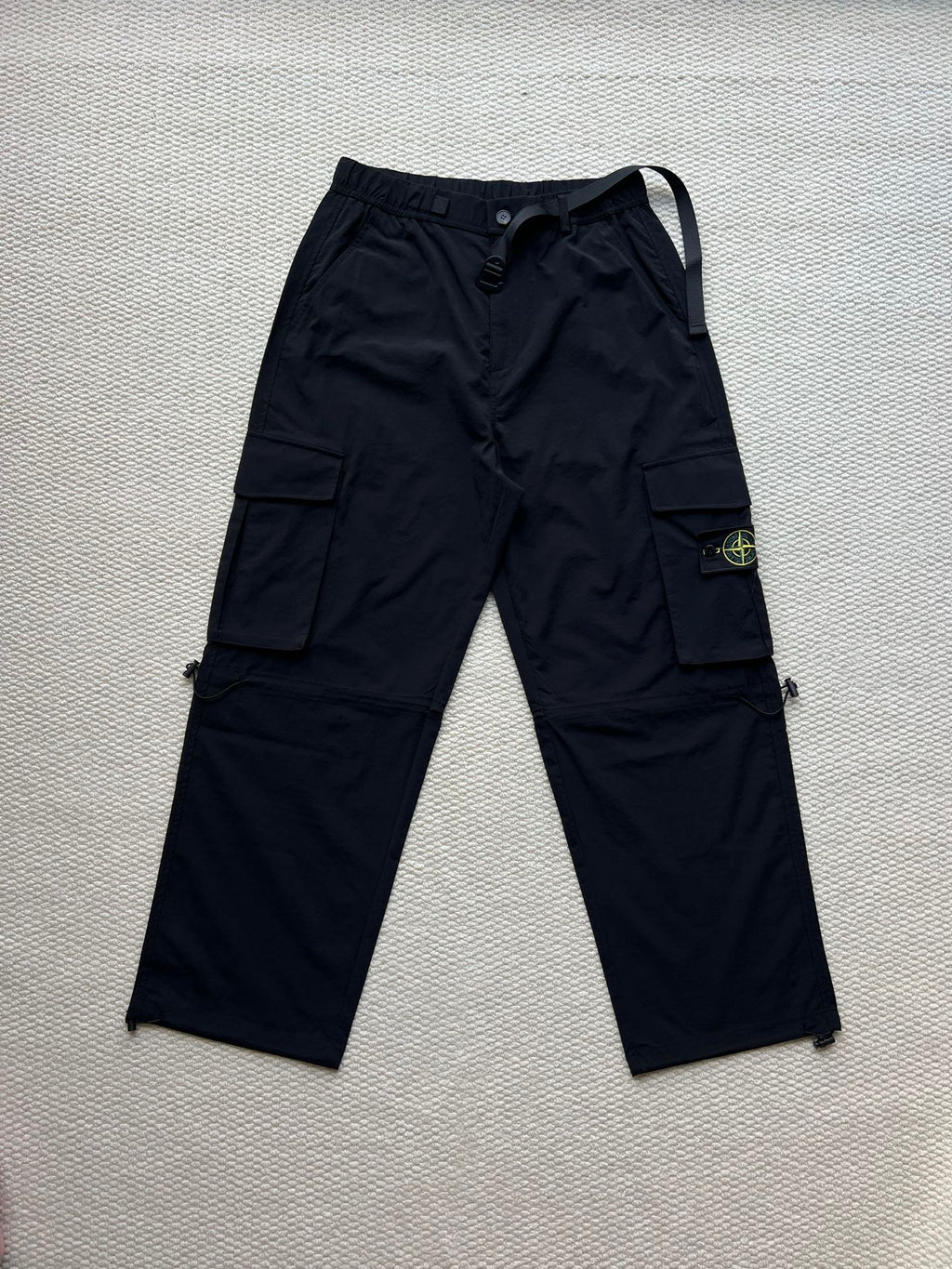 Stone Island cargo pants in dark navy with drawstring waist and cargo pockets