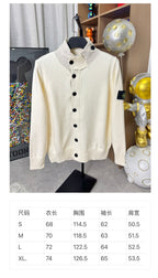 White collared button-up knit sweater, long sleeves