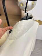 Stone Island knit cardigan collar detail in cream knit with black button on placket