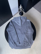 Gucci zip-up hoodie in medium blue-gray with attached hood, viewed from the back