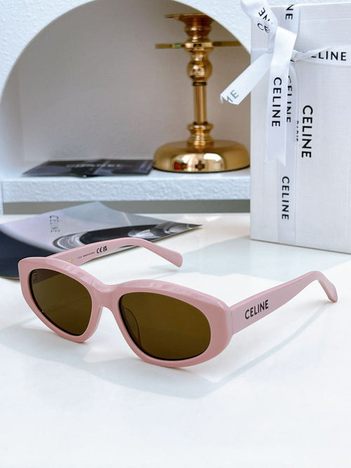 Pink Celine cat-eye sunglasses with dark brown tinted lenses