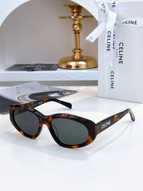 Dark tortoiseshell Celine sunglasses with black lenses