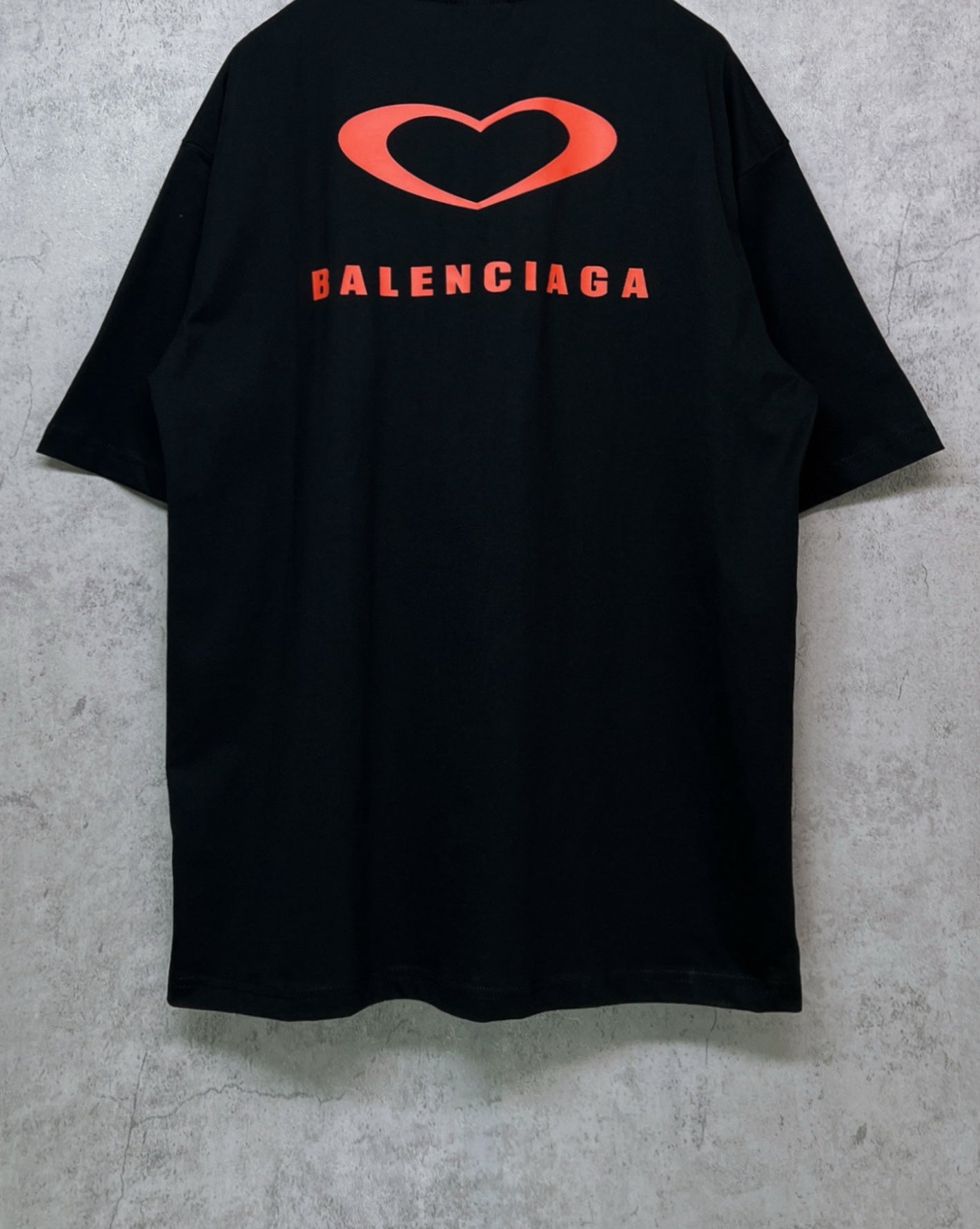 Black Balenciaga T-shirt back with red heart and BALENCIAGA text