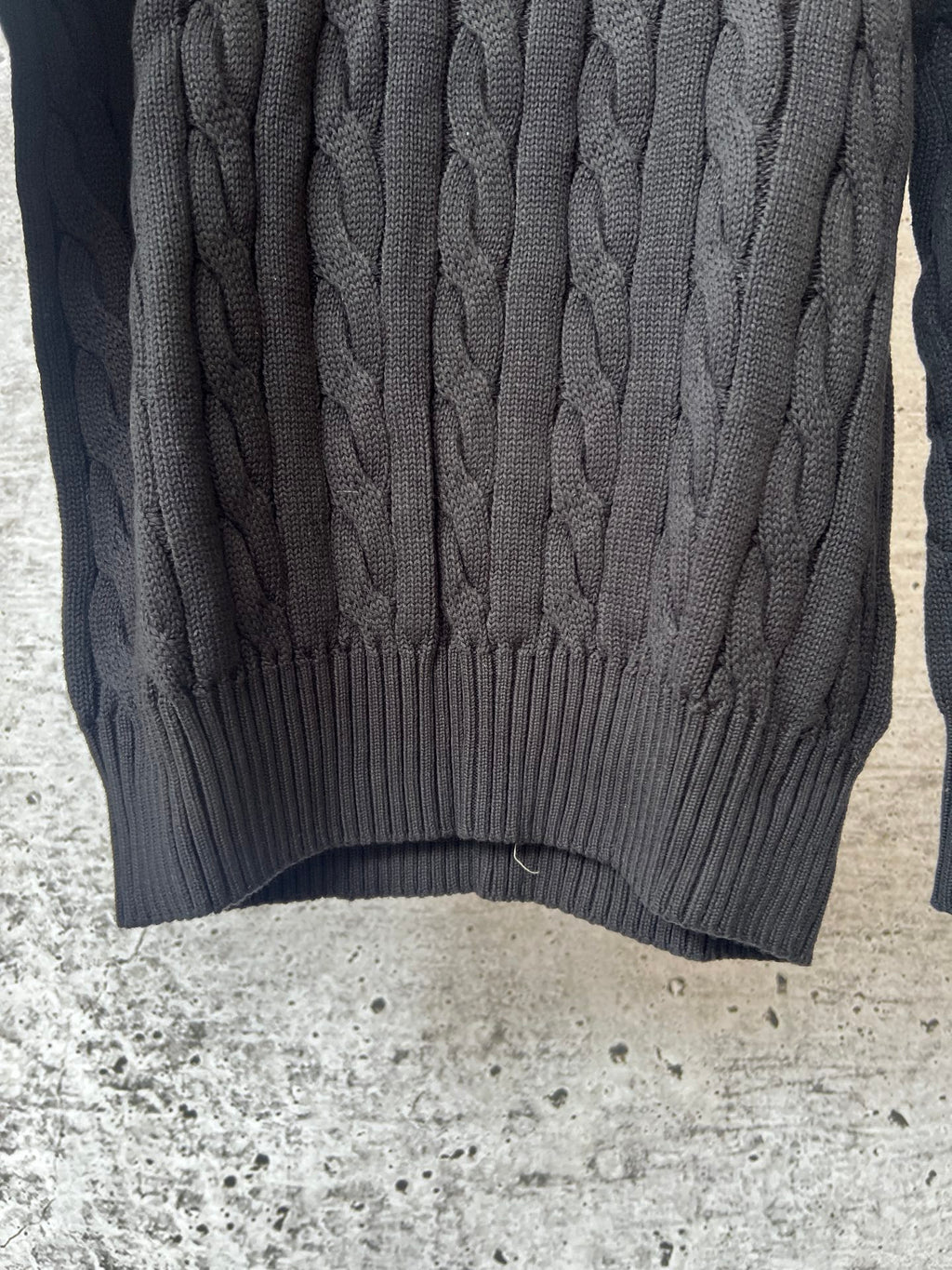 Ralph Lauren cable-knit sweater hem and ribbed cuffs, textured knit body