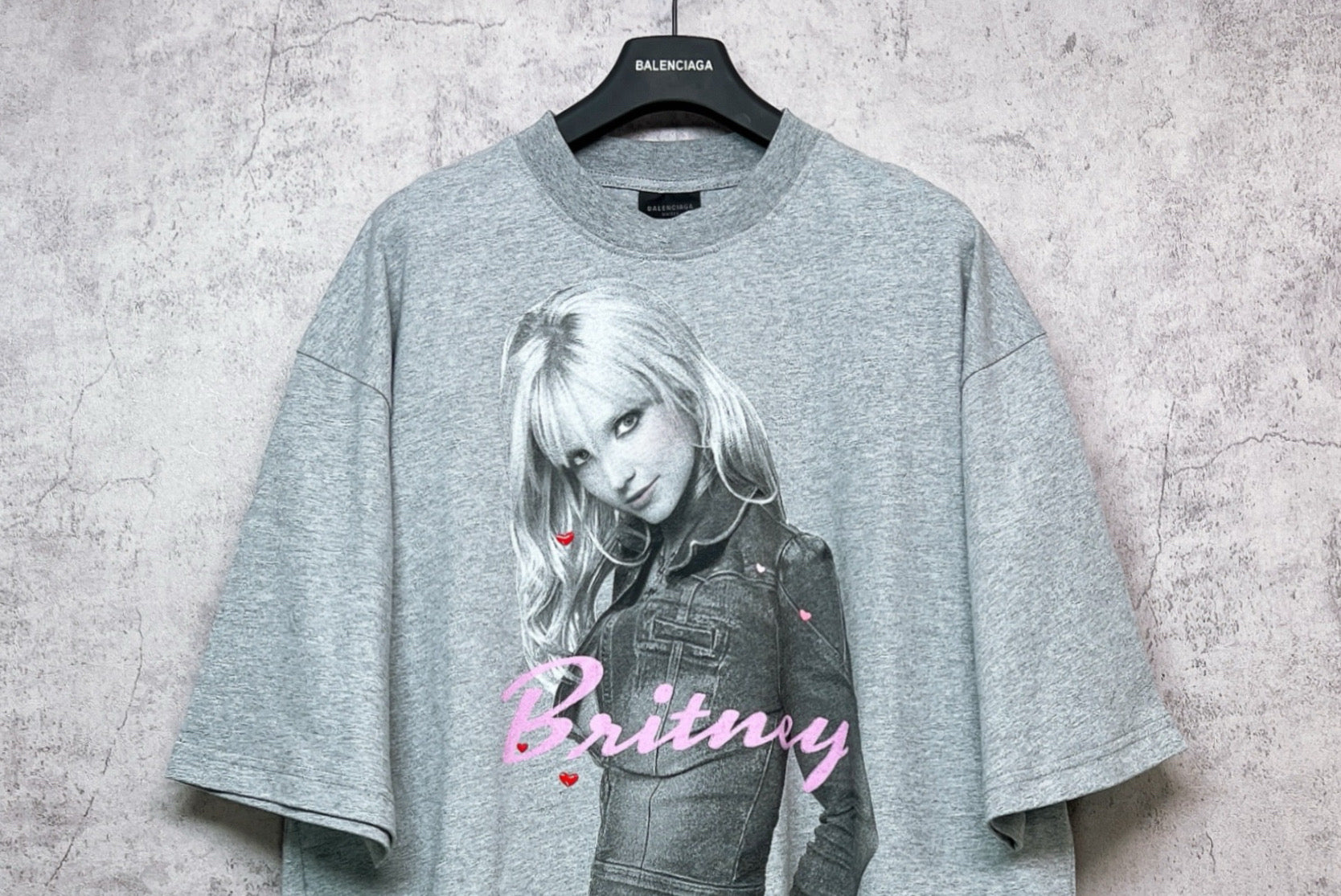 Balenciaga heather gray graphic T-shirt featuring Britney portrait, short sleeves