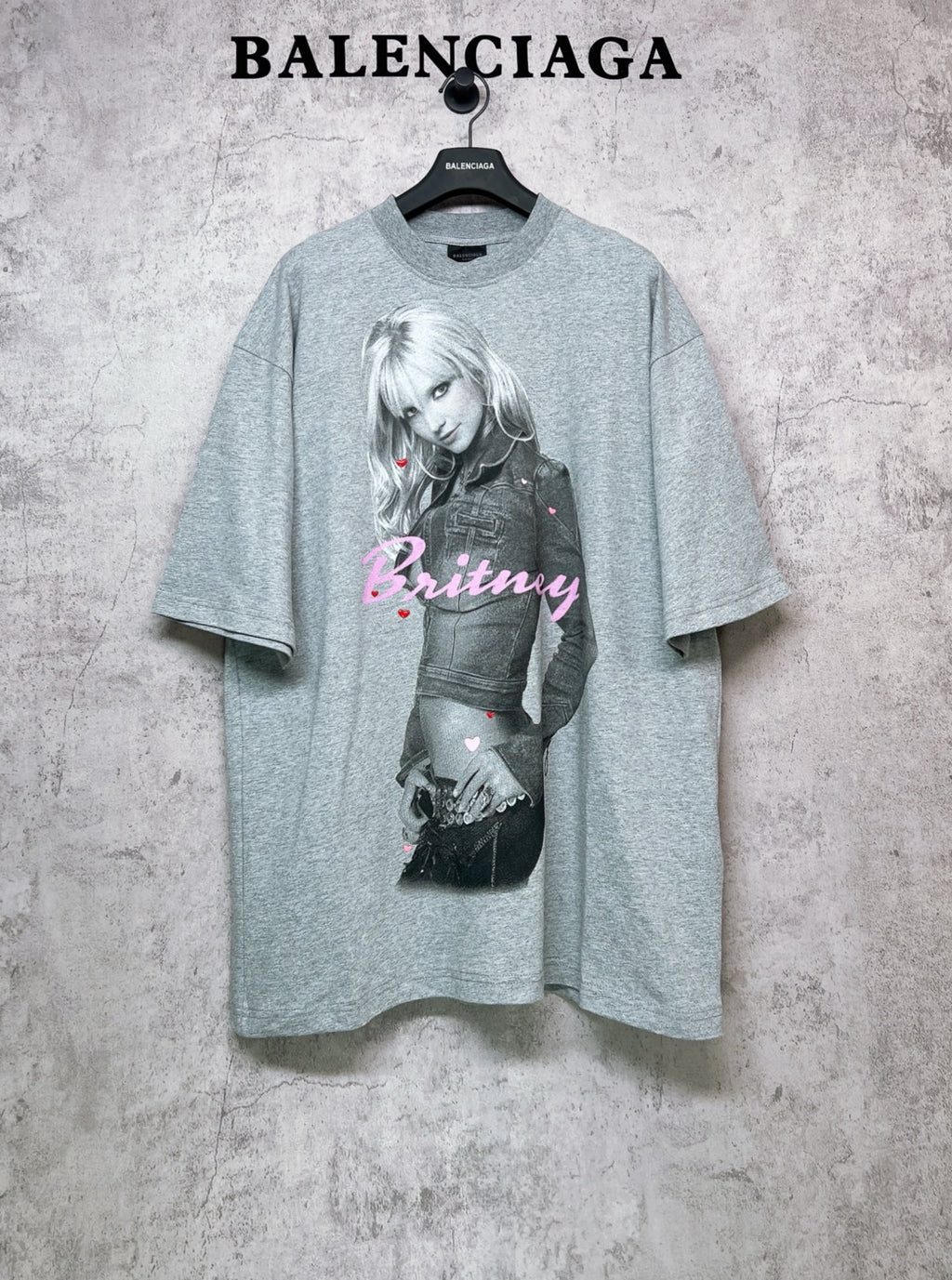 Balenciaga heather gray graphic T-shirt with Britney print on front