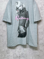 Balenciaga heather gray graphic T-shirt with Britney portrait and pink lettering