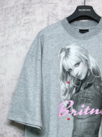 Balenciaga heather gray T-shirt sleeve and chest close-up with Britney portrait