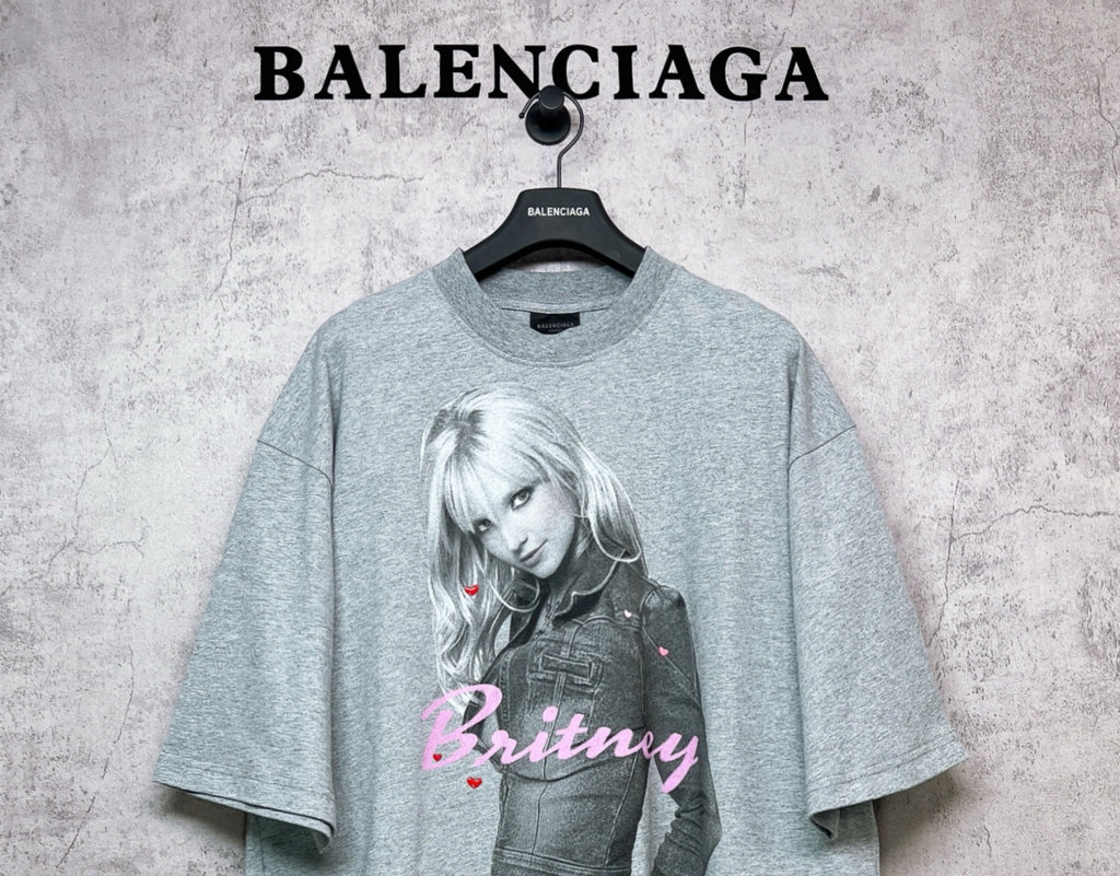 Balenciaga heather gray graphic T-shirt with large Britney portrait print