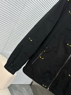 Long jacket sleeve and cuff in black with yellow mini prints, side zipper detail