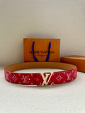 Louis Vuitton belt in red monogram canvas with gold-tone buckle