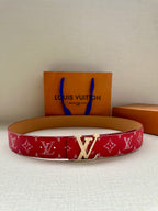 Louis Vuitton belt in red monogram canvas with gold-tone buckle