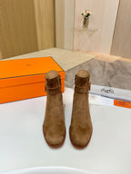Hermes ladies suede ankle boots in brown, two shoes with block heels