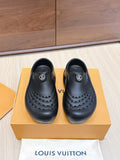 Louis Vuitton black clogs-style sandals with perforations and padded strap detail